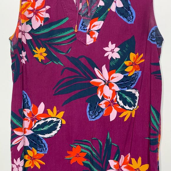 Old Navy Shift Dress Tropical Floral Sundress Sleeveless Tie V Neck Purple M - Picture 4 of 10